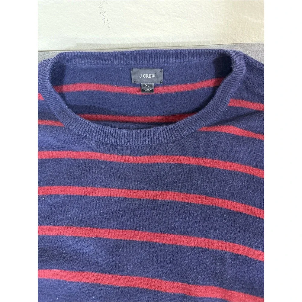 J Crew XL Striped Sweater Navy Maroon Freddy K Style Men’s 100% Cotton Retro
